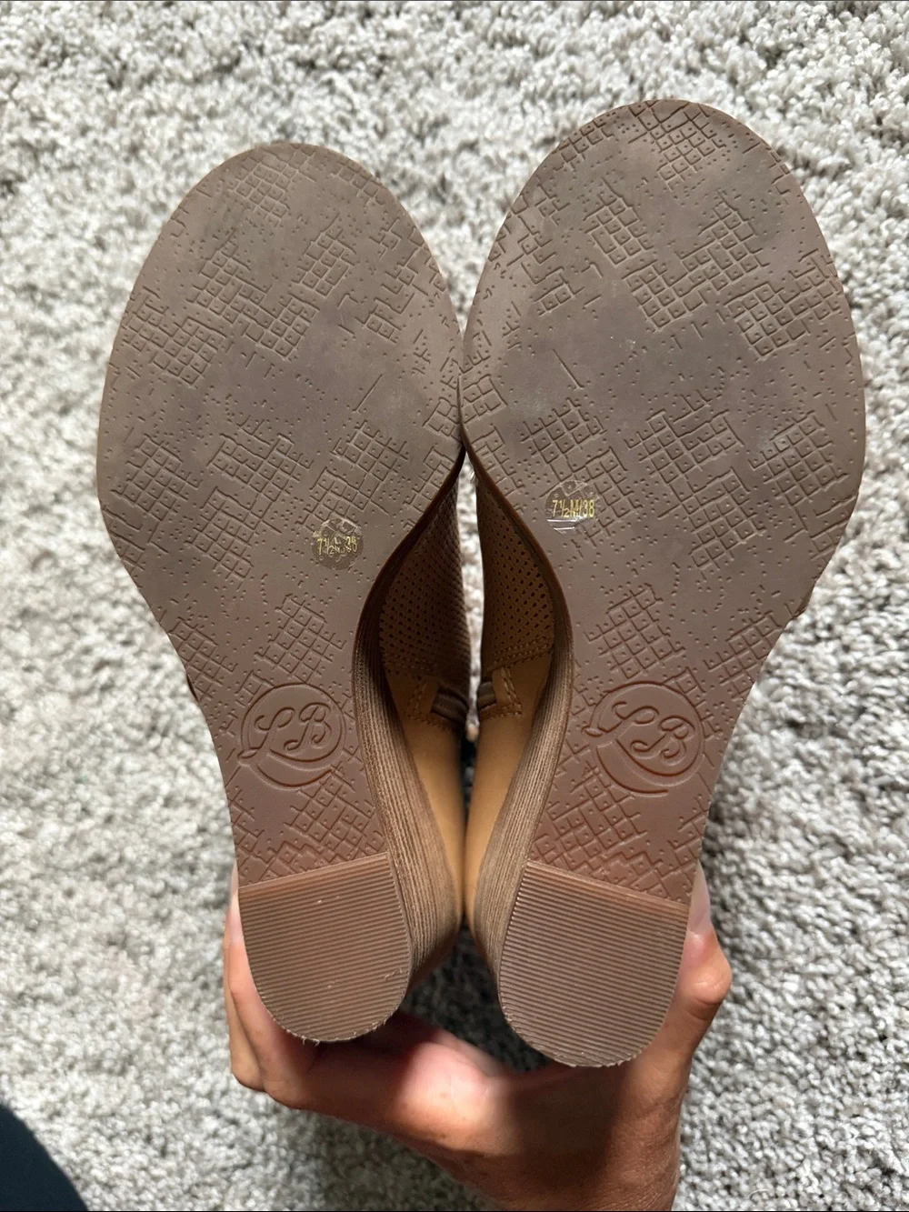 Lucky Brand Tan Open-Toe Elastic Strap Wedges
